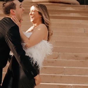 Gianni Bini ostrich feather crop top with removable straps